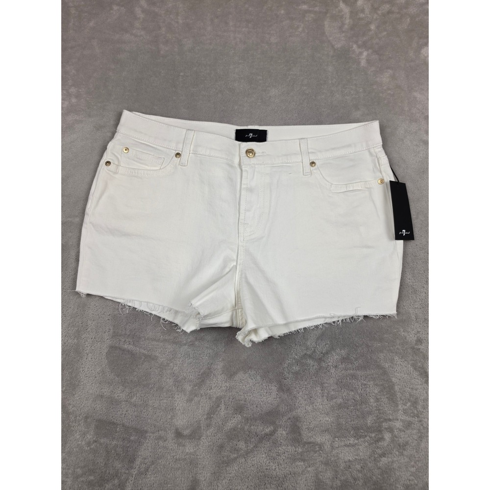 7 For All Mankind Denim Shorts Women 32 White Cut Off Raw Hem 2.5-3" Inseam